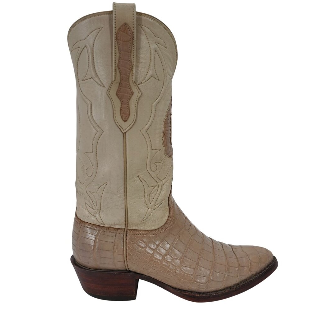 Black Jack Exotic Alligator Men 7EE Beige Cream Leather Cowboy Western Boots USA - Picture 8 of 15